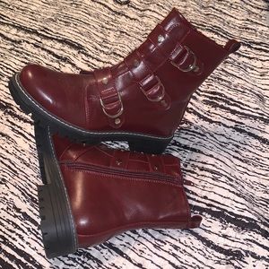 SO Cranberry big buckle booties